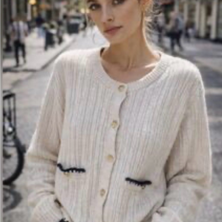 Song Of Style Cream Cardigan With Black Accents